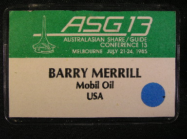 Australisian SHARE/GUIDE Conference 13 1985 - Registration Badge