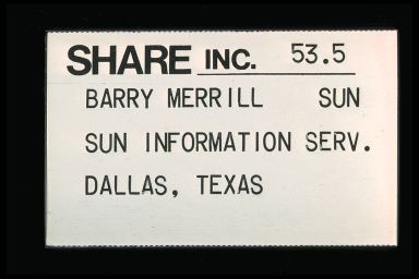 SHARE INC. 53.5 BARRY MERRILL SUN INFORMATION SERV. DALLAS,
