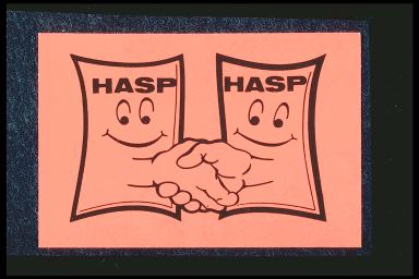 HASP HASP {2 PAPERS SHAKING HANDS WITH HASP ON EACH PAPER}